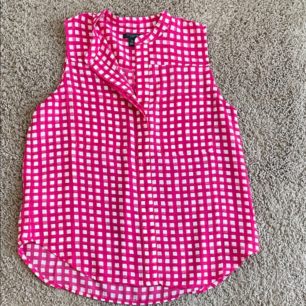 Ann Taylor Pink and White Sleeveless Blouse